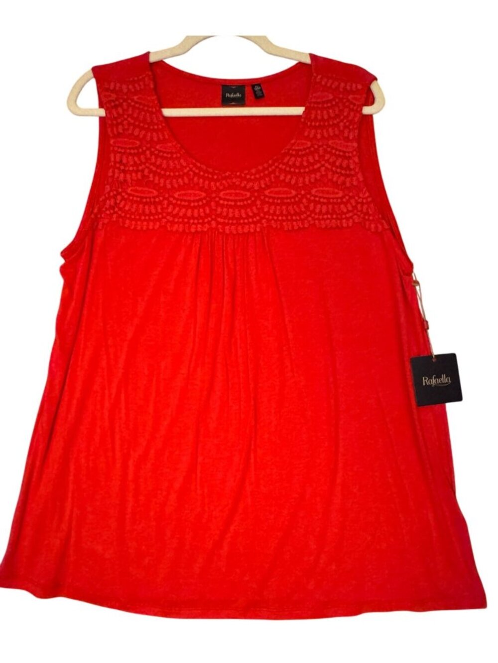 Rafaella Womens Red Sleeveless Tank Top XL Crochet Yoke Rayon Blend